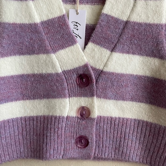 For Love & Lemons Maud Cropped Sweater
Vest Purple White Striped Size: Small - Picture 4 of 8